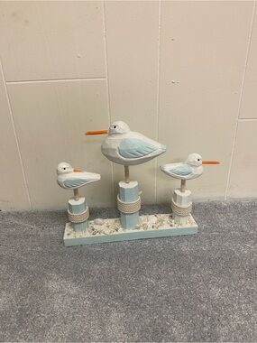 Coastal Trio Wooden Seagull Accent - White & Light Blue